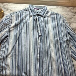 Paul Smith Men's Blue and White Striped Shirt